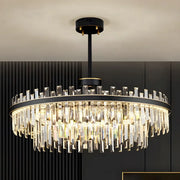 Elegant Round 2-Tiers Crystal Living Room Black Chandelier
