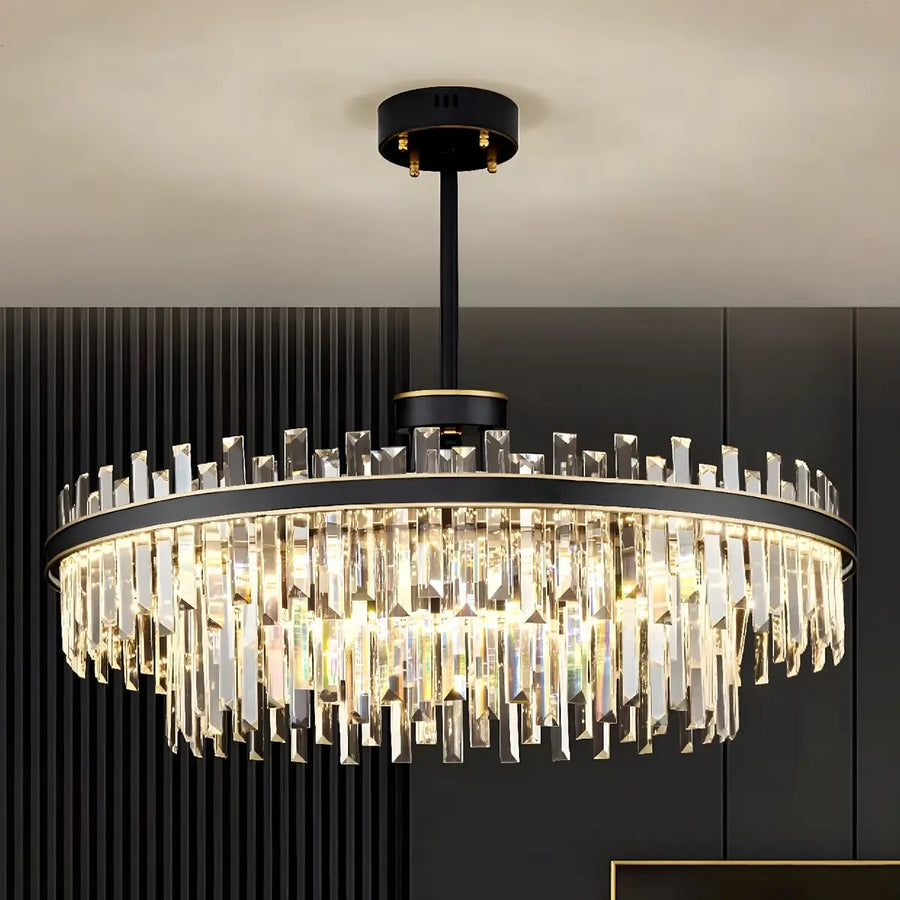 Elegant Round 2-Tiers Crystal Living Room Black Chandelier