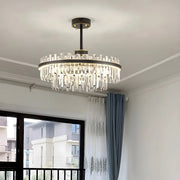 Elegant Round 2-Tiers Crystal Living Room Black Chandelier
