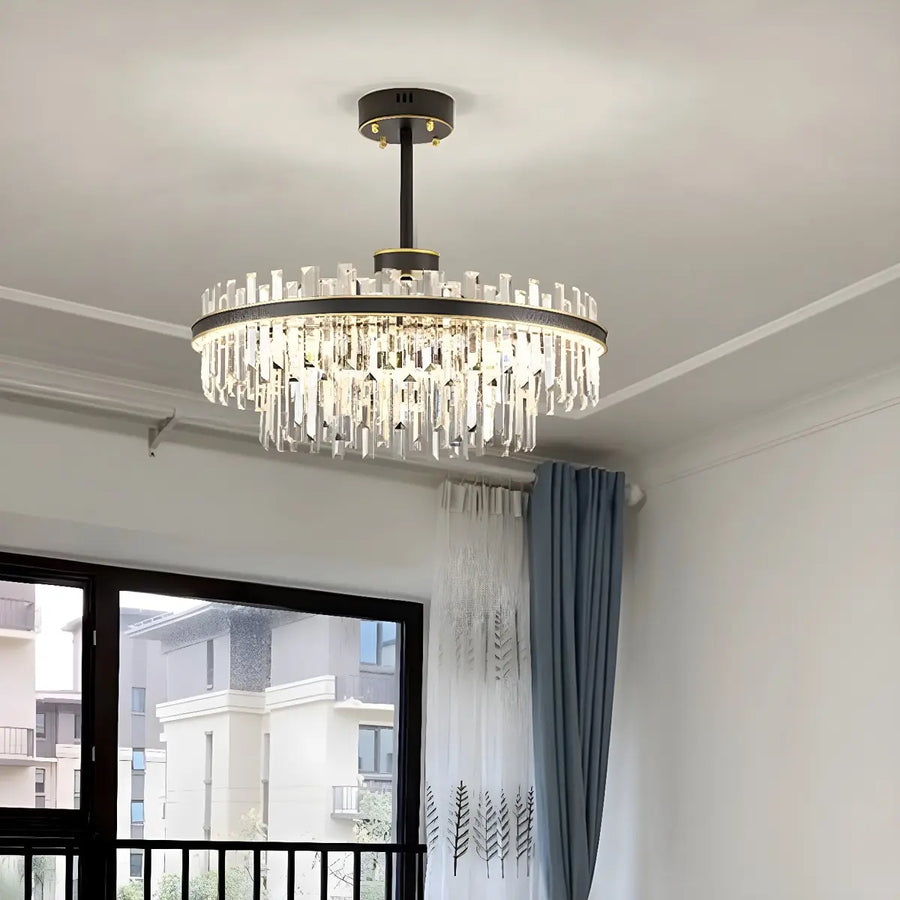 Elegant Round 2-Tiers Crystal Living Room Black Chandelier