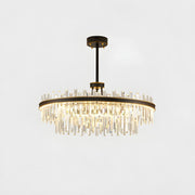 Elegant Round 2-Tiers Crystal Living Room Black Chandelier