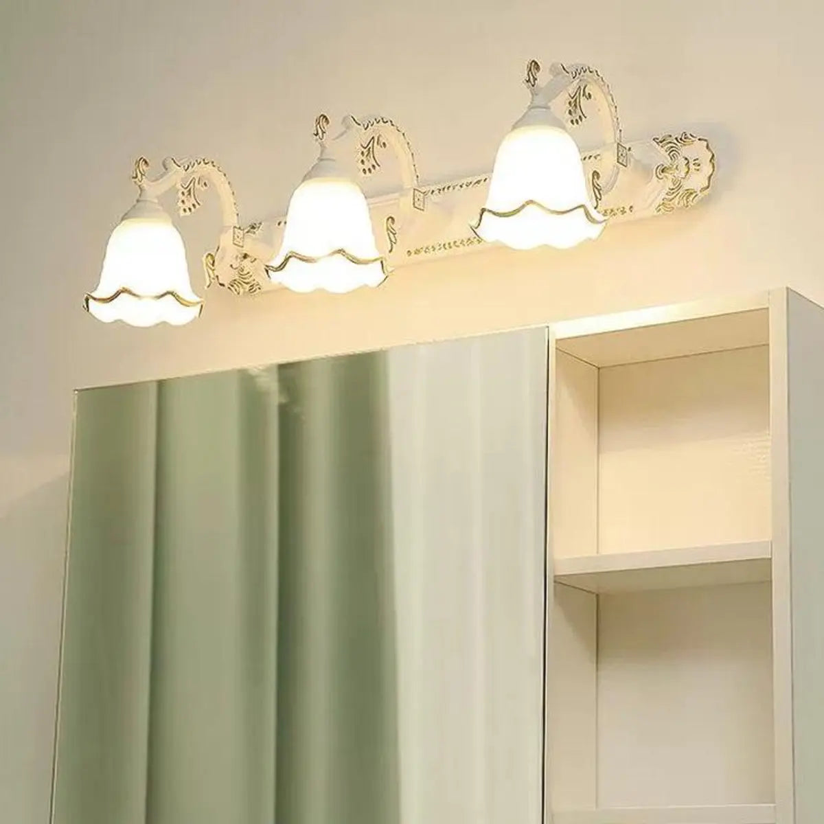 Elegant White Glass Floral Metal LED Vanity Light