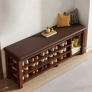 Entryway Adjustable Shelves Wood Brown Shoe Storage Bench