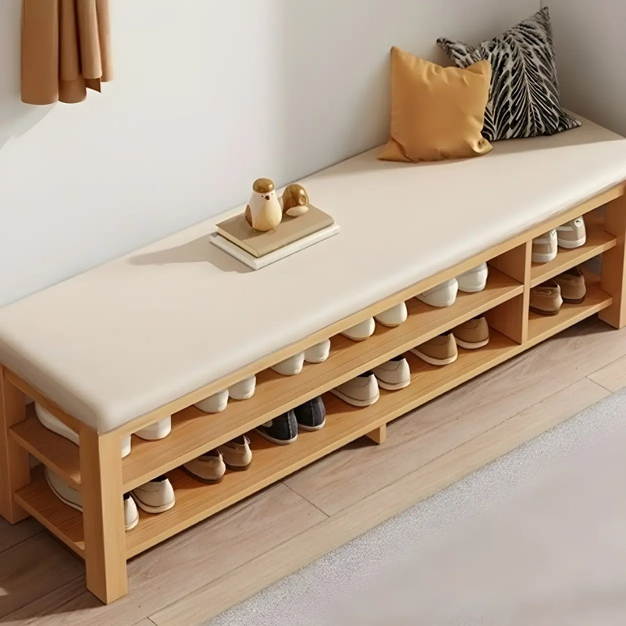Entryway Adjustable Shelves Wood Brown Shoe Storage Bench
