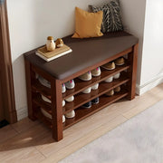 Entryway Adjustable Shelves Wood Brown Shoe Storage Bench