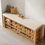 Entryway Adjustable Shelves Wood Brown Shoe Storage Bench