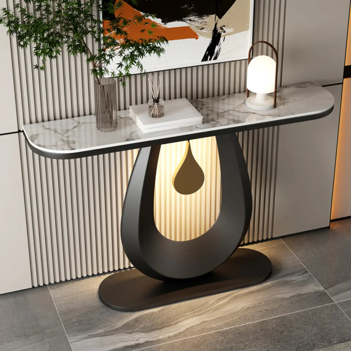 Entryway Decorative Half Moon Sintered Stone Console Table