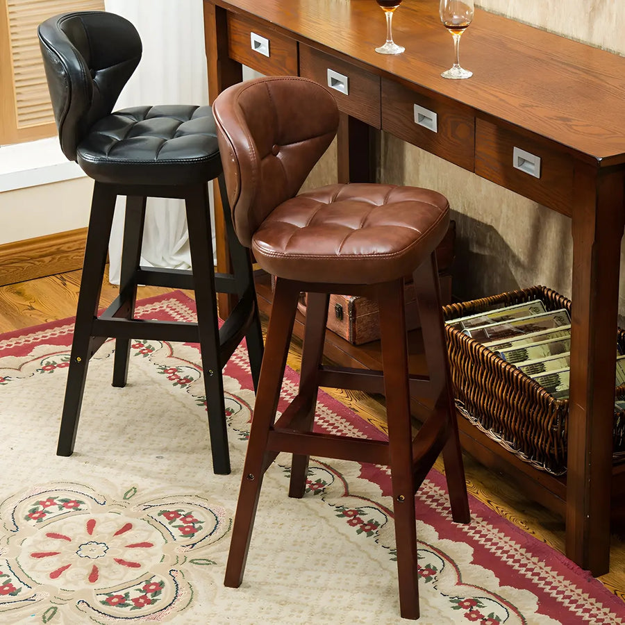 Espresso Wood Leather Upholstered Backrest Bar Stool