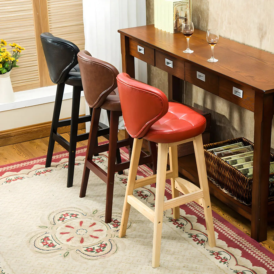 Espresso Wood Leather Upholstered Backrest Bar Stool
