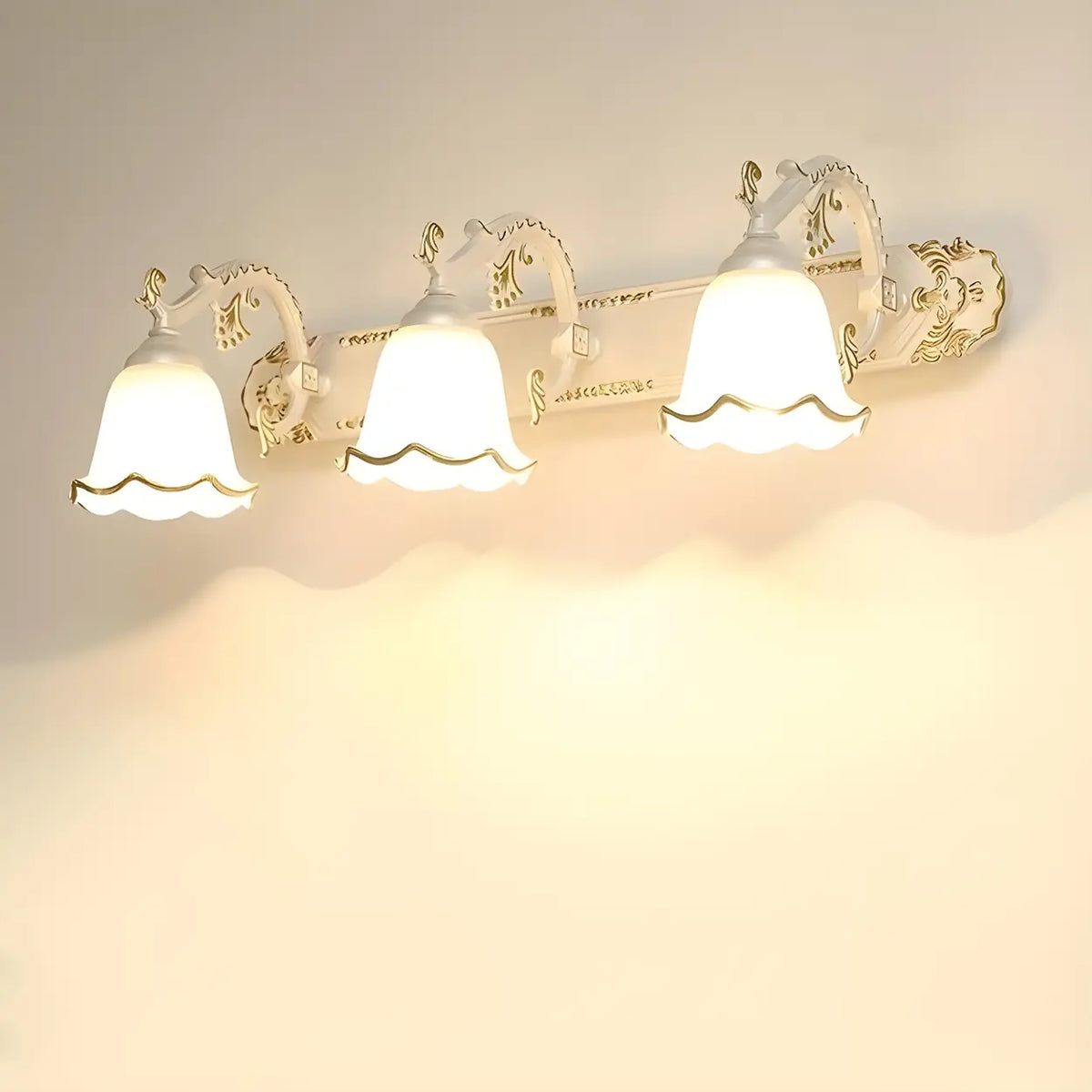 European Style Three-Light Floral White Vanity Light