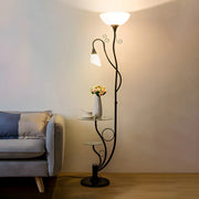 Exquisite Dome and  Curved Metal Floor Lamp with Shelf