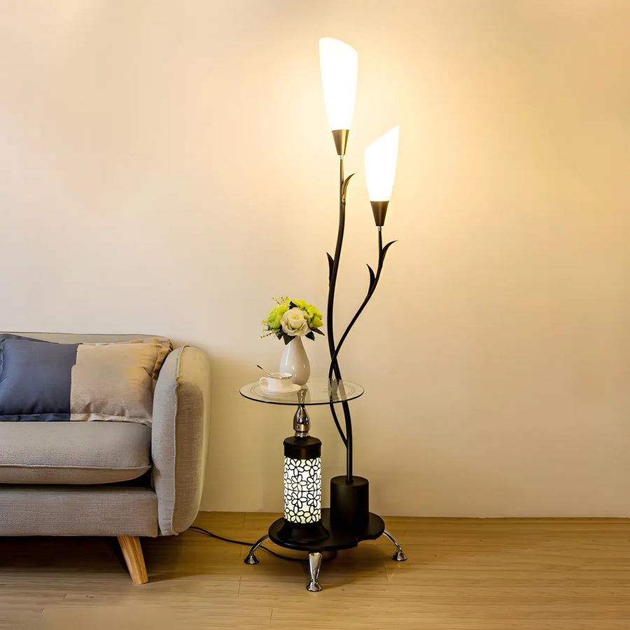 Exquisite Dome and  Curved Metal Floor Lamp with Shelf