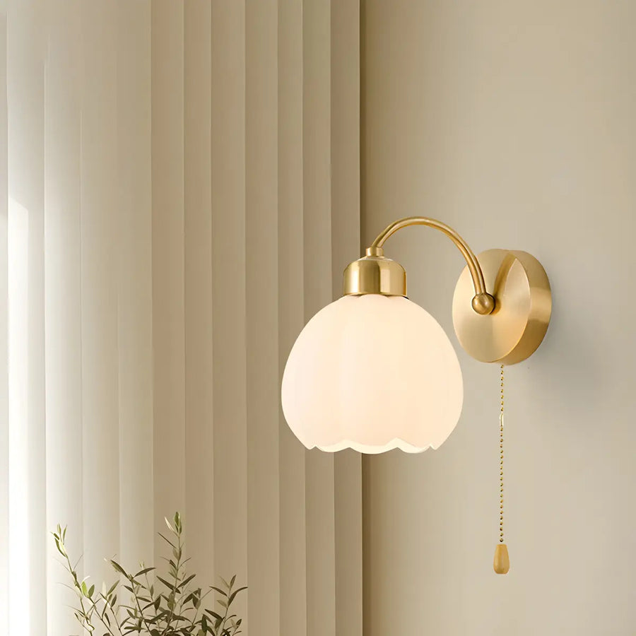 Exquisite Floral Glass Wall Light with Pull Chain
