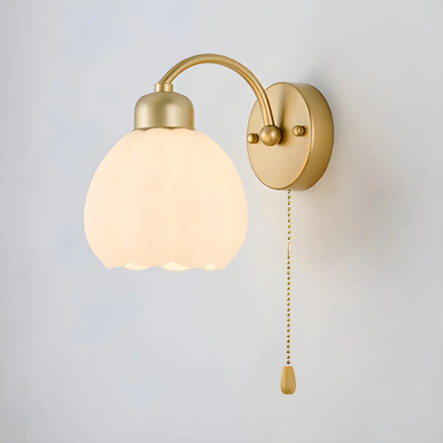 Exquisite Floral Glass Wall Light with Pull Chain