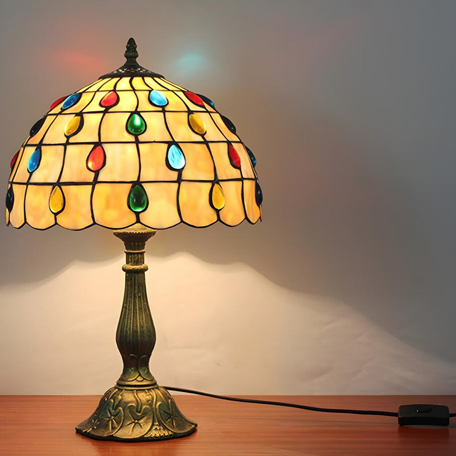 Exquisite Tiffany Umbrella Glass Shade Brass Table Lamp