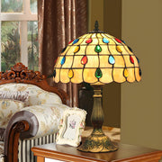 Exquisite Tiffany Umbrella Glass Shade Brass Table Lamp