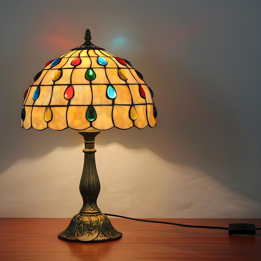 Exquisite Tiffany Umbrella Glass Shade Brass Table Lamp