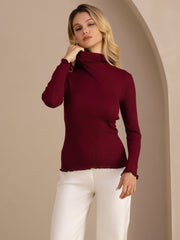 Silk-Cotton Women's Basic Turtle Neck Long Sleeve Top