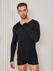 Mens Fashion Silk Long Sleeve Crewneck Tee