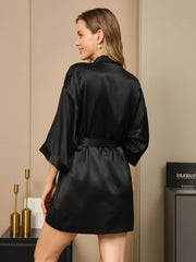 100% Mulberry Silk Short Women's Kimono Robe with Wrap Design