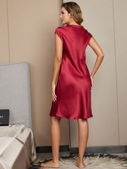 100% Mulberry Silk Cap Sleeve V-neck Knee Nightgown