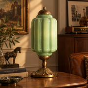 Vintage Elegant Glass Geometric Table Lamp with Brass Base