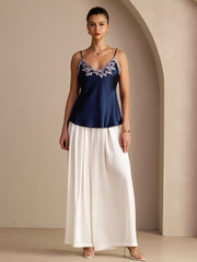 100% Mulberry Silk Spaghetti Strap  V-neck Lace Camisole Top