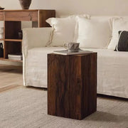 Farmhouse Rustic Wood Block Square Side Table
