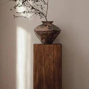 Farmhouse Rustic Wood Block Square Side Table