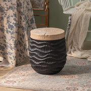 Farmhouse Rustic Wood Round Textured Drum Side Table