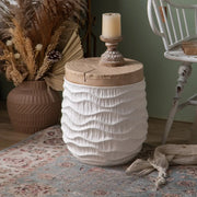 Farmhouse Rustic Wood Round Textured Drum Side Table
