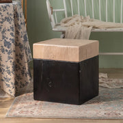 Farmhouse Rustic Wood Round Textured Drum Side Table