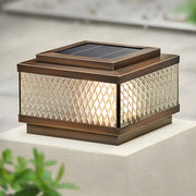Fashion Bronze Square Glass Solar Outdoor Pillar Light
