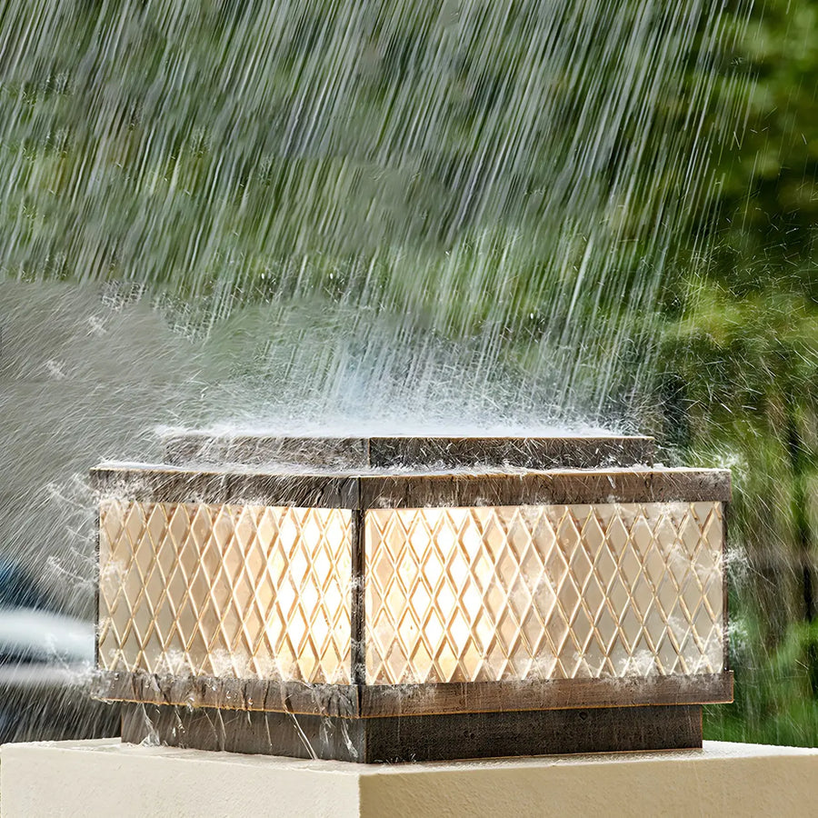 Fashion Bronze Square Glass Solar Outdoor Pillar Light