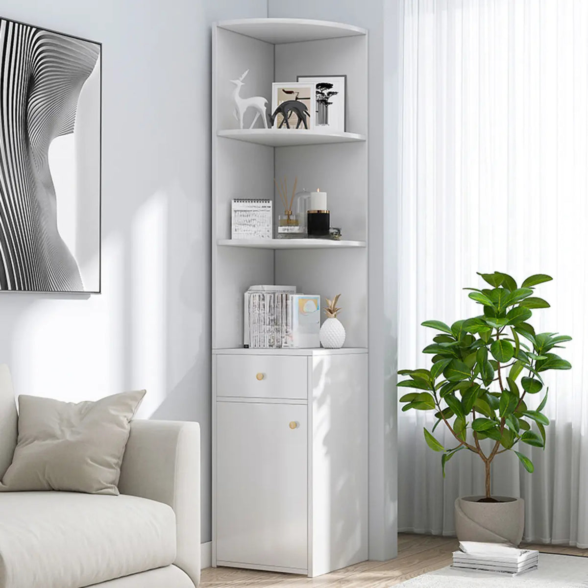 Fashion Closed Back Corner Wooden Display Bookcases