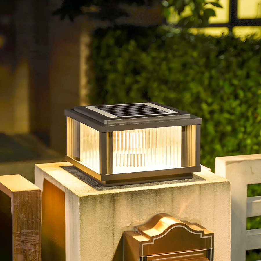 Fashion Square Solar Glass Outdoor Table Lamp Pillar Light
