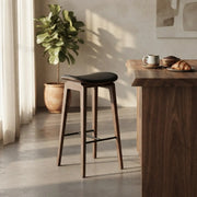 Faux Leather Counter Stool with Footrest and Wood Frame
