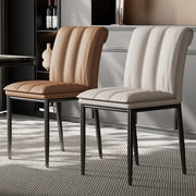 Faux Leather Dining Side Chair with Channel-Stitched Low Back