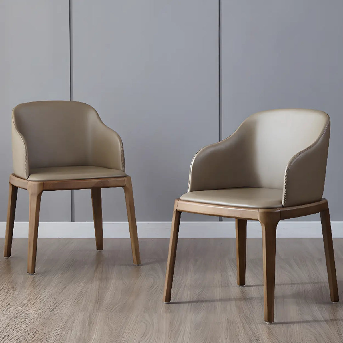 Faux Leather Seating Armchair Wood Dining Chair Khaki