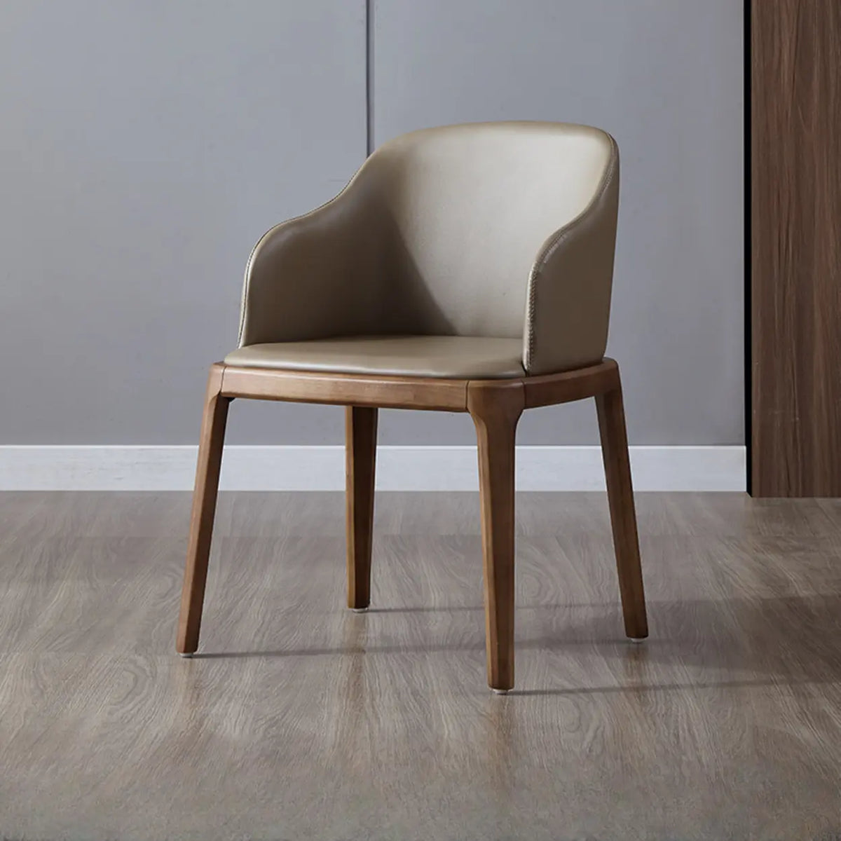 Faux Leather Seating Armchair Wood Dining Chair Khaki
