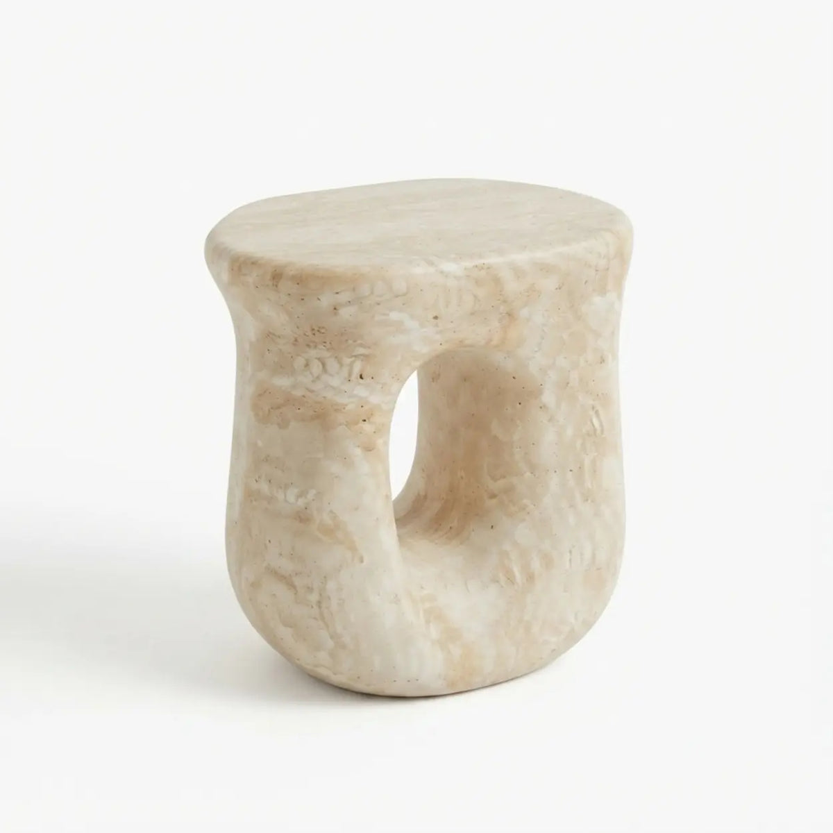 Faux Travertine Stone Oval Side Table with Curved Base