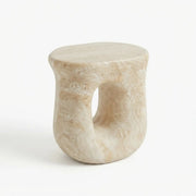 Faux Travertine Stone Oval Side Table with Curved Base