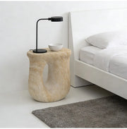 Faux Travertine Stone Oval Side Table with Curved Base