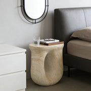 Faux Travertine Stone Oval Side Table with Curved Base