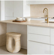 Faux Travertine Stone Oval Side Table with Curved Base