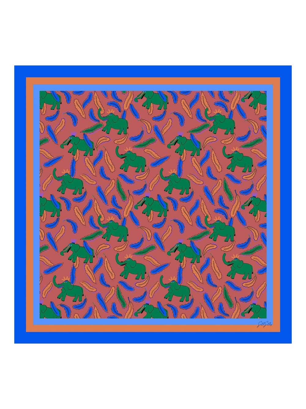 100% Mulberry Silk  Elephant Pattern Scarf - Size 90x90cm