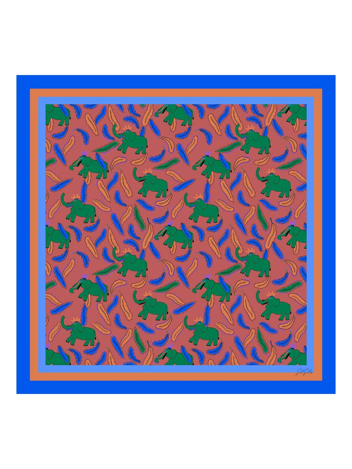 100% Mulberry Silk  Elephant Pattern Scarf - Size 90x90cm