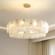 Round Feather Transparent Crystal Hanging Chandelier
