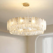 Round Feather Transparent Crystal Hanging Chandelier