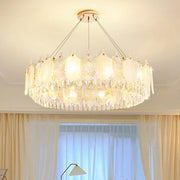 Round Feather Transparent Crystal Hanging Chandelier
